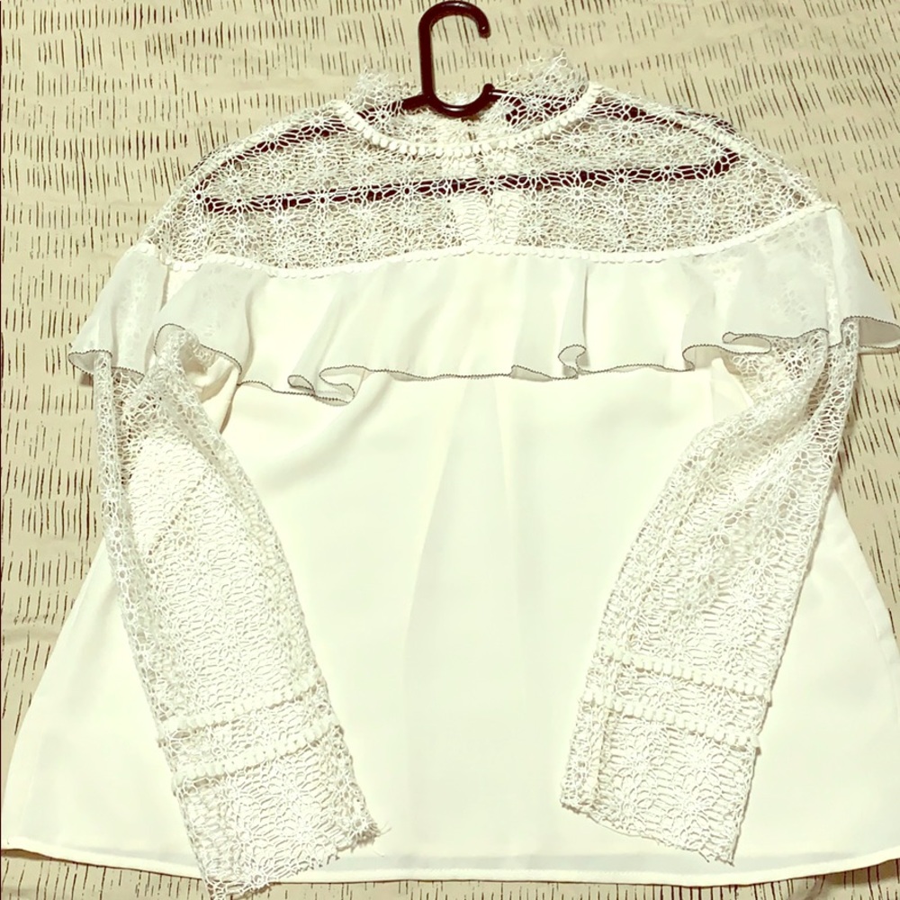 beautiful, new white blouse with lace.